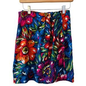 Vintage 80s bright tropical floral print rayon wrap mini skirt